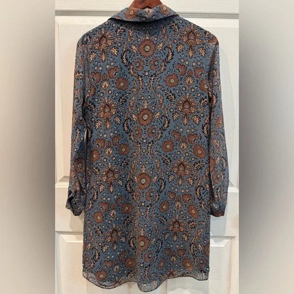 Cabi Provincial Tunic Dress Women’s Size Small Blue Brown Floral Lined - Picture 2 of 9